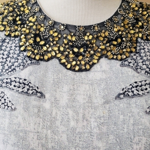 BCBGMAXAZRIA Chloey Sleeveless Printed Rhinestone Gown Embellished Collar Size 4 - Picture 13 of 15